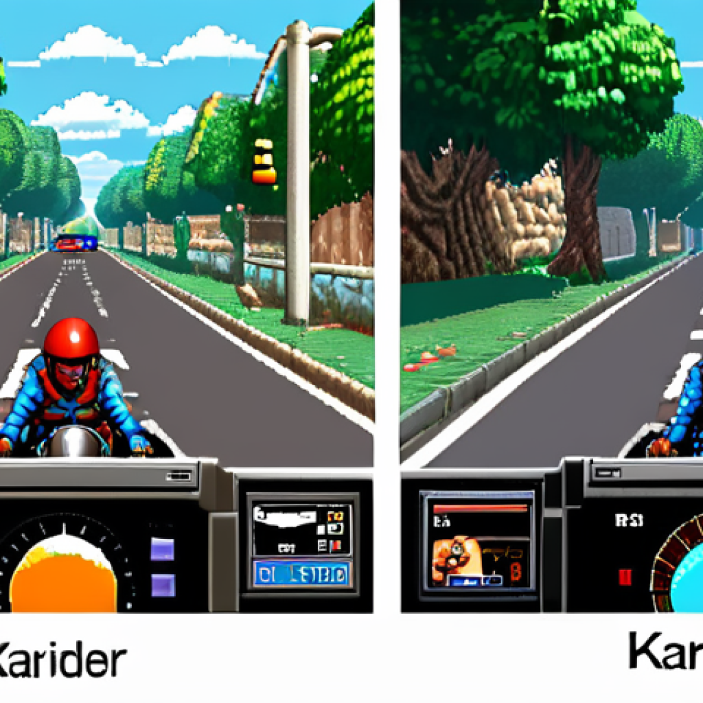 **

A split-screen image. On the left, a nostalgic scene of "Kartrider" on an old computer with pixelated graphics. On the right, the same scene but with modern, detailed graphics, reflecting the updated version. The overall mood is contrasting nostalgia with modernity, capturing the evolution of the game.

**