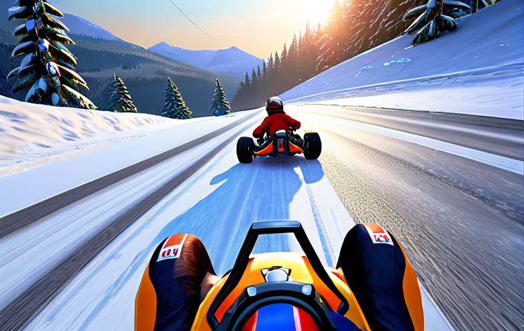 **
"A chaotic KartRider Item Race scene, viewed from slightly above, showing karts drifting wildly around a sharp corner on a snowy Polish mountain road. One kart is about to slip on a banana peel. In the foreground, a player expertly uses an angel power-up, radiating a soft glow, to avoid an incoming missile. Snowflakes gently falling, creating a festive, dynamic atmosphere, typical of a winter rally in Zakopane. Polish flags visible in the background."
**