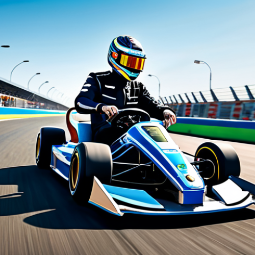 Home 9 A focused professional kart racer, fully clothed in a sleek, modest racing suit, is navigating a high-tech, futuristic race track. The racer's expression shows intense concentration, reflecting strategic decision-making. Subtle light effects around the kart suggest the activation or anticipation of a power-up. The background features dynamic, clean lines of the track and distant futuristic cityscapes under a clear sky. perfect anatomy, correct proportions, natural pose, well-formed hands, proper finger count, natural body proportions, professional photography, high quality, safe for work, appropriate content, fully clothed, family-friendly.