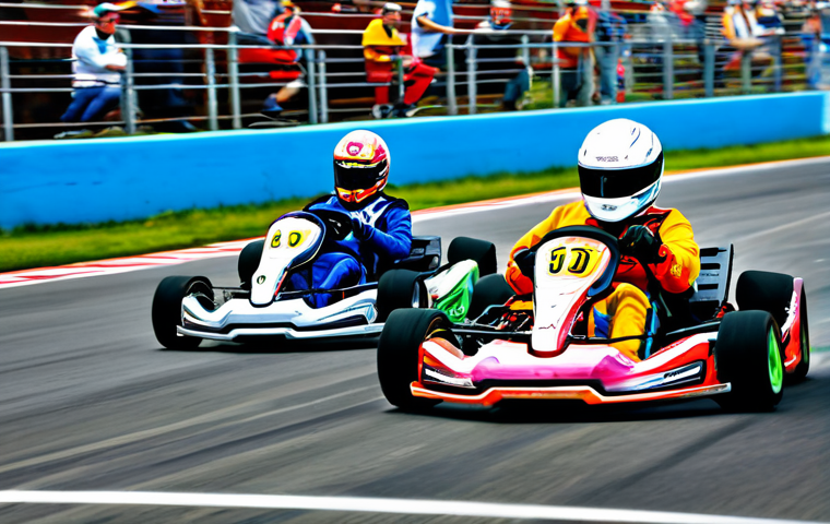 Thrilling Overtake**
"A fully clothed KartRider League racer in a brightly colored kart dramatically overtaking several other racers just before the finish line, dust and speed lines visible, racing stadium background with cheering crowd, appropriate attire, safe for work, perfect anatomy, natural proportions, professional digital art, dynamic action shot, modest clothing."
**