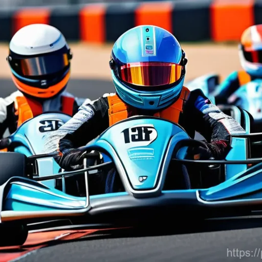 카트라이더 스피드전 팀 조합 - A vibrant and dynamic illustration depicting a diverse team of five professional kart racers. They a...