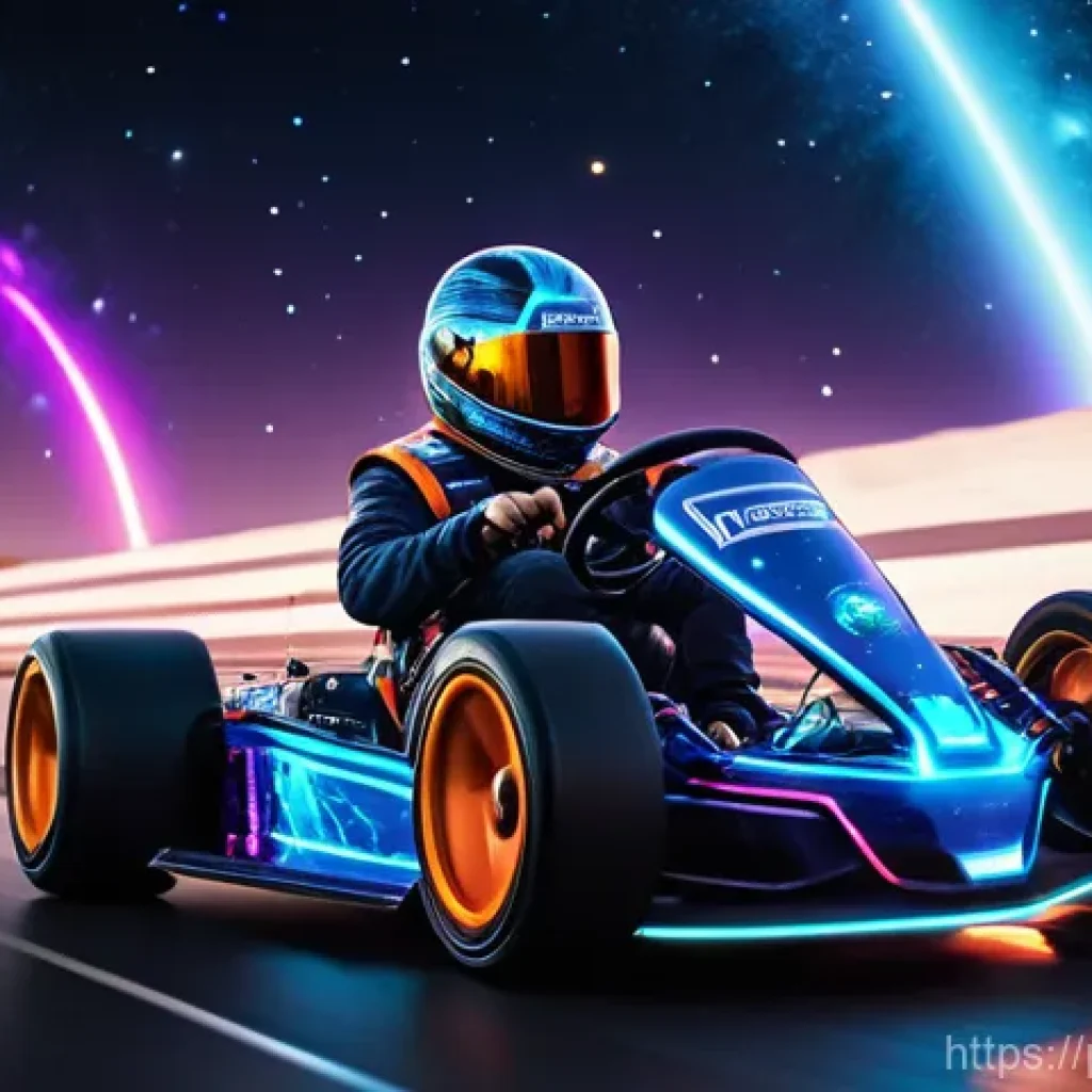 카트라이더 신규 트랙 리뷰 - **Prompt:** A vibrant, futuristic gokart races at high speed through the "Starry Nebula" section of ...