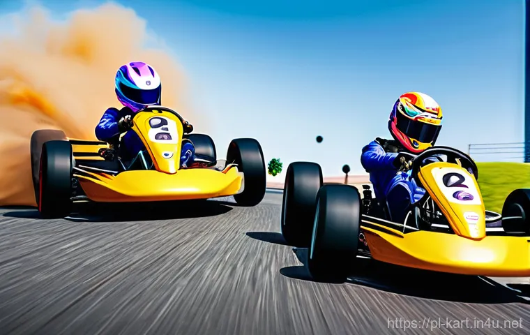 카트라이더 랭킹 시스템 작동 원리 - **Intense Solo Drift**: A dynamic, eye-level shot of a male KartRider racer mid-perfect drift on a v...