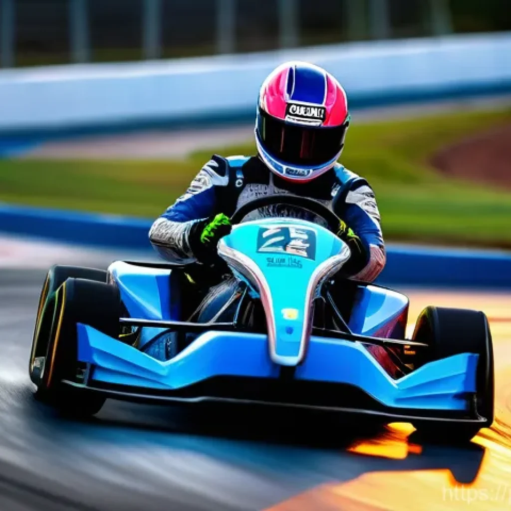 카트라이더 레벨업에 필요한 팁 - **"Mastering the Apex"**: A highly dynamic, wide-angle shot of a single professional racing kart exe...