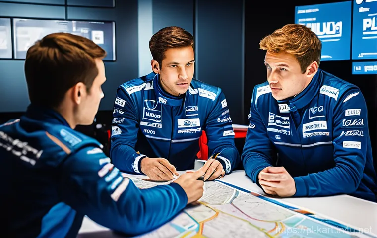 카트라이더 팀원 협력 기술 - **Dynamic In-Race Communication and Teamwork**
    A vibrant, high-energy scene featuring four diver...