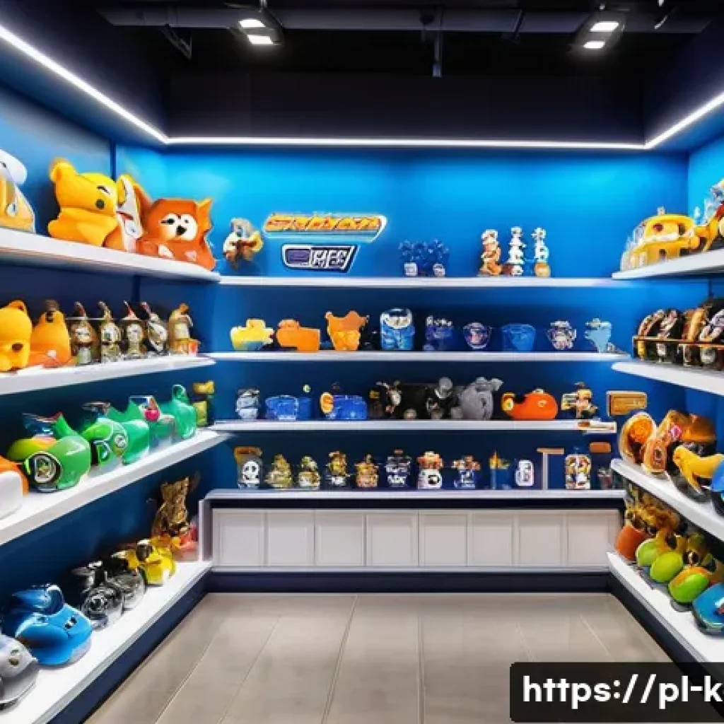 카트라이더 공식 굿즈 구매 방법 - A brightly lit, clean display showcasing a variety of official KartRider merchandise in a modern ret...