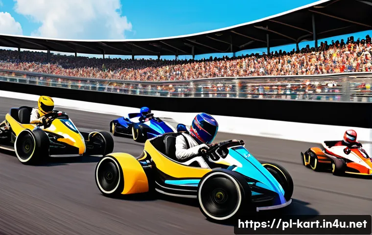 카트라이더 공식 이벤트 일정 - A dynamic KartRider race scene featuring diverse players in colorful, futuristic racing karts speedi...