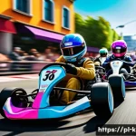 카트라이더 페이 투 윈 논란 분석 - A dynamic and vibrant kart racing scene in a colorful urban environment inspired by European citysca...