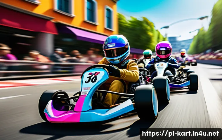 카트라이더 페이 투 윈 논란 분석 - A dynamic and vibrant kart racing scene in a colorful urban environment inspired by European citysca...
