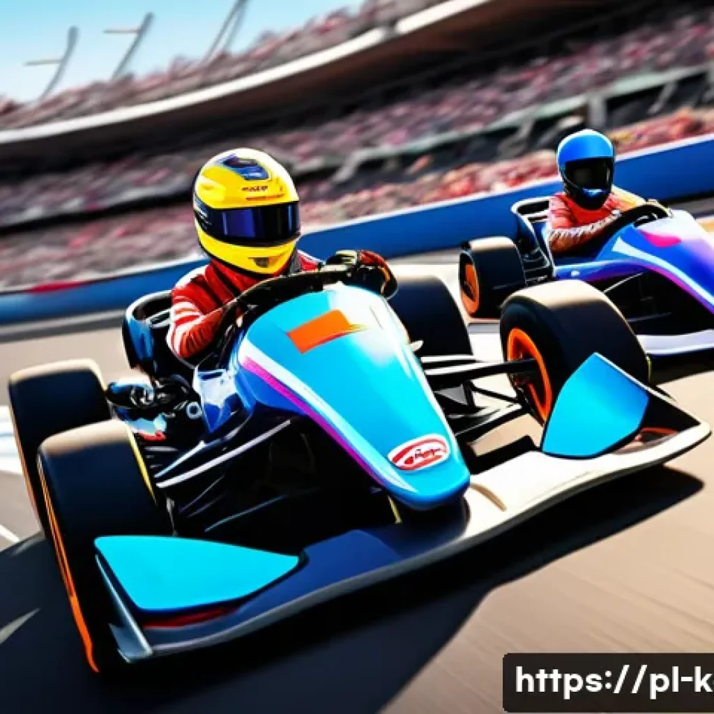 카트라이더 캐릭터 컬렉션 관리 - A dynamic racing scene featuring diverse cartoon-style characters in colorful racing karts, each wea...
