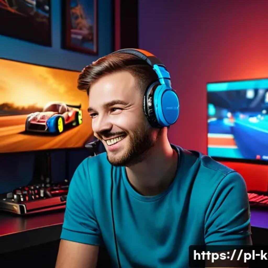 카트라이더 스트리머 추천 - A charismatic male streamer in his late 20s, sitting in a modern gaming setup with multiple monitors...