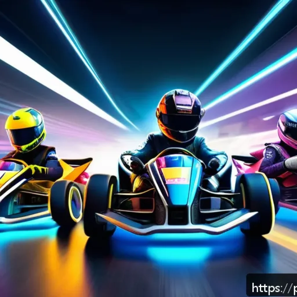 카트라이더 팬아트 대회의 비하인드 스토리 - A vibrant digital illustration of KartRider characters redesigned with futuristic racing outfits and...