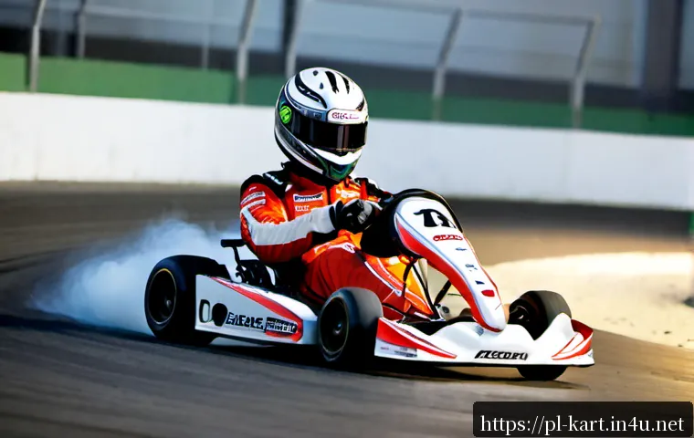 카트라이더 초보 유저의 드리프트 활용 비법 - Photorealistic cinematic scene of a beginner kart racer in a modern indoor karting arena in Poland, ...