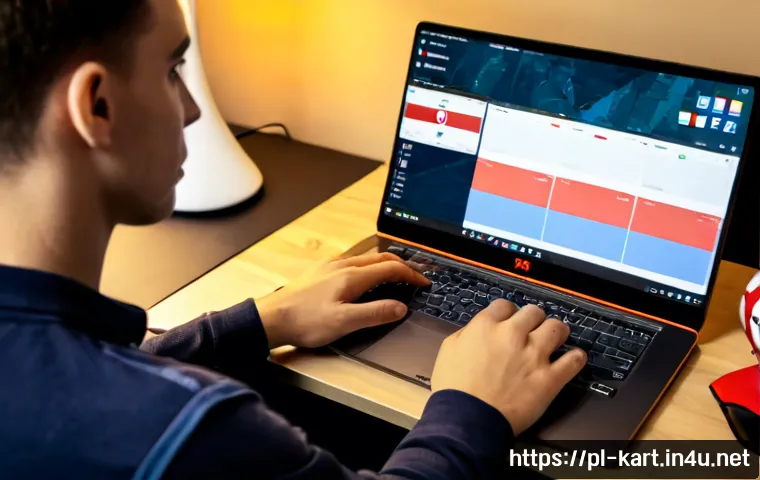 Home 17 카트라이더 공식 랭킹 트래커 - Photorealistic Polish esports fan tracking kart racing rankings on a modern laptop at a tidy home de...