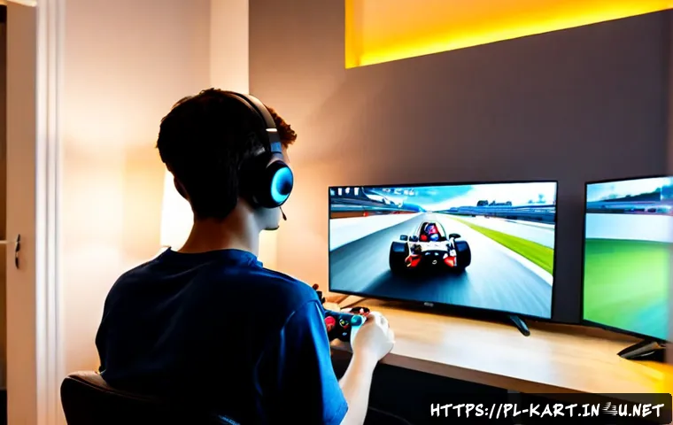 Home 17 카트라이더 아이템 설정 최적화 - Photorealistic Polish teenage gamer optimizing item loadout for a colorful kart racing game, seated ...